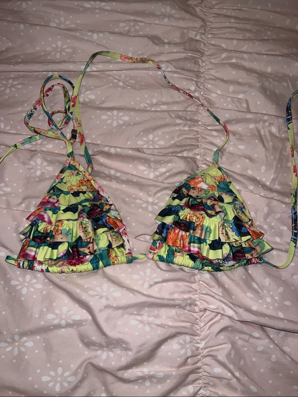 H&M Yellow Floral Ruffle Triangle Bikini Top